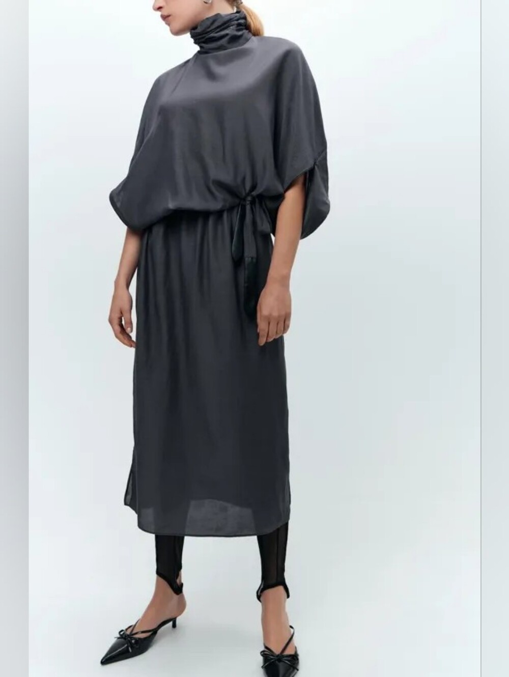 NWT-Zara Anthracite Grey Viscose Blend Midi Dress 9467/095,M-L.         (B1z)